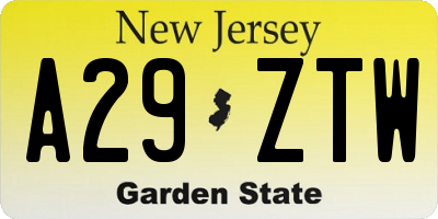 NJ license plate A29ZTW
