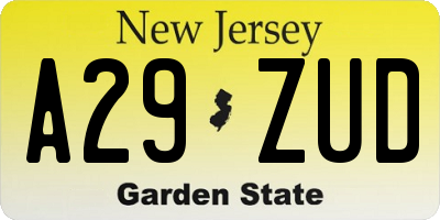NJ license plate A29ZUD