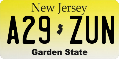 NJ license plate A29ZUN