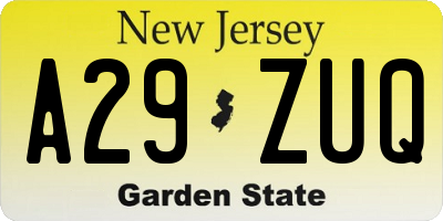 NJ license plate A29ZUQ