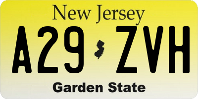 NJ license plate A29ZVH