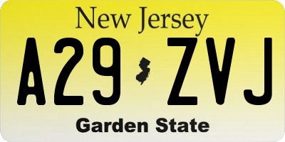 NJ license plate A29ZVJ