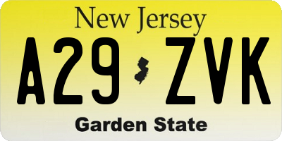 NJ license plate A29ZVK