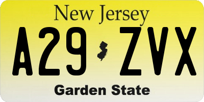 NJ license plate A29ZVX