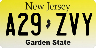 NJ license plate A29ZVY