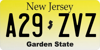 NJ license plate A29ZVZ