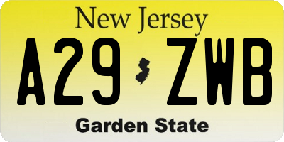 NJ license plate A29ZWB