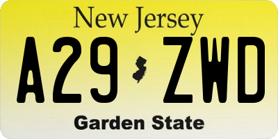 NJ license plate A29ZWD