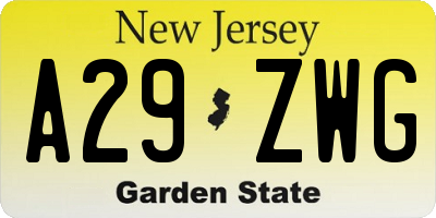 NJ license plate A29ZWG