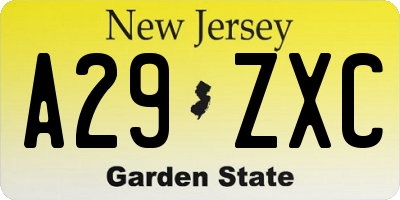 NJ license plate A29ZXC