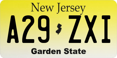 NJ license plate A29ZXI