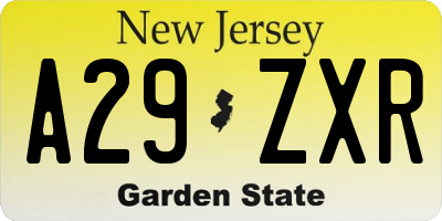 NJ license plate A29ZXR