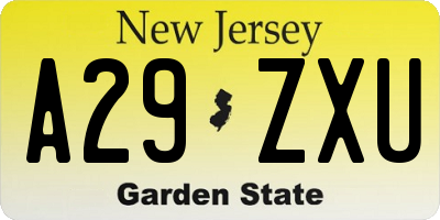 NJ license plate A29ZXU