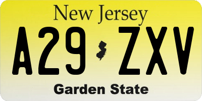 NJ license plate A29ZXV