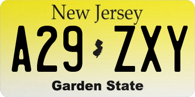 NJ license plate A29ZXY