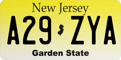 NJ license plate A29ZYA