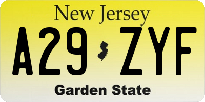 NJ license plate A29ZYF