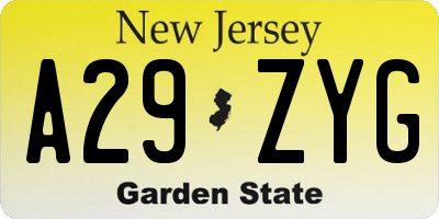 NJ license plate A29ZYG