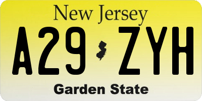 NJ license plate A29ZYH