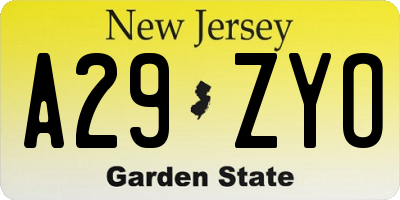 NJ license plate A29ZYO