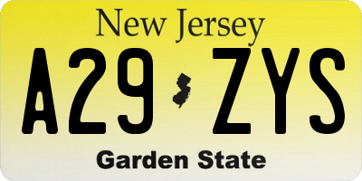 NJ license plate A29ZYS