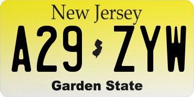 NJ license plate A29ZYW