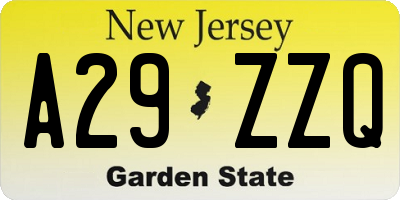 NJ license plate A29ZZQ