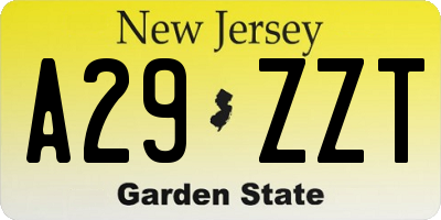 NJ license plate A29ZZT