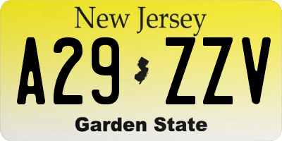 NJ license plate A29ZZV