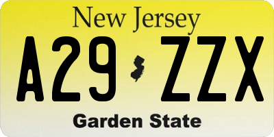 NJ license plate A29ZZX