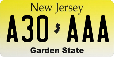 NJ license plate A30AAA