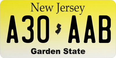 NJ license plate A30AAB