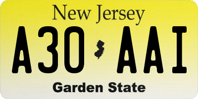 NJ license plate A30AAI