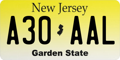 NJ license plate A30AAL