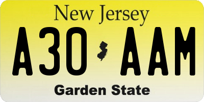 NJ license plate A30AAM