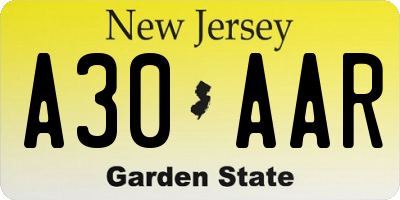 NJ license plate A30AAR