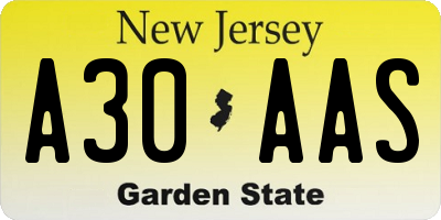 NJ license plate A30AAS
