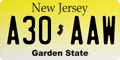NJ license plate A30AAW