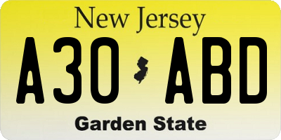 NJ license plate A30ABD