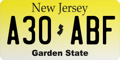 NJ license plate A30ABF
