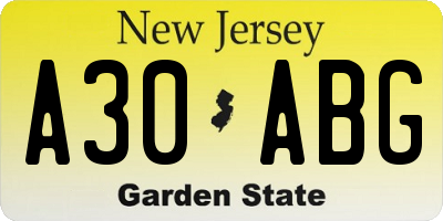 NJ license plate A30ABG