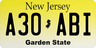 NJ license plate A30ABI