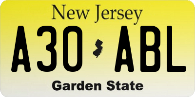 NJ license plate A30ABL