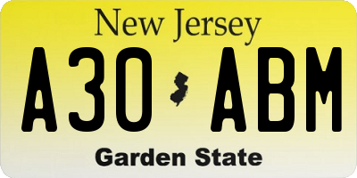 NJ license plate A30ABM
