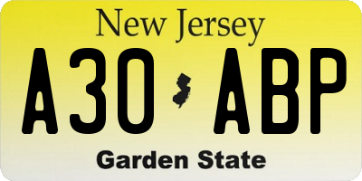 NJ license plate A30ABP