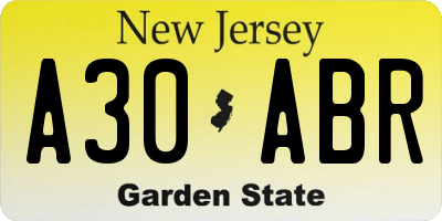 NJ license plate A30ABR