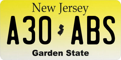 NJ license plate A30ABS