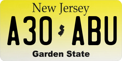 NJ license plate A30ABU