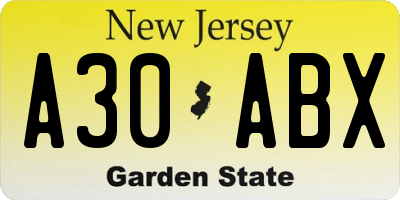 NJ license plate A30ABX