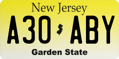NJ license plate A30ABY